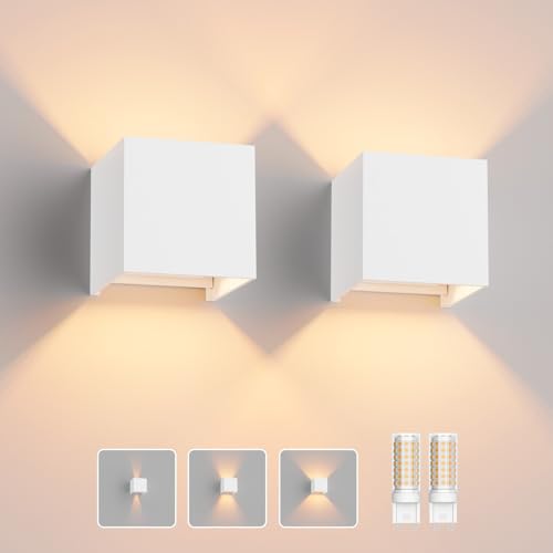 Klighten 2 peças aplique parede LED com lâmpadas substituíveis G9 LED, branco quente 3000 K candeeiro de parede interior / exterior IP54 ângulo ajustável candeeiro de parede branco