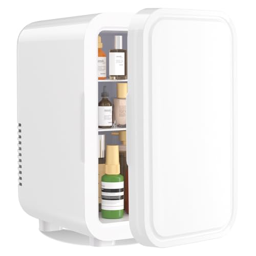 YASHE Mini frigorífico de 6 litros/8 latas, 220 a 240 V CA/CC, frigorífico termoelétrico portátil, frigorífico para quarto, cuidados com a pele, bebidas, escritório, quarto e carro, branco