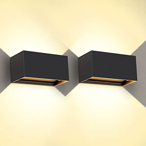 Kingwen 2 peças aplique parede exterior/interior 3000 K 20 W luz exterior parede LED retangular candeeiro exterior parede preto aplique parede interior ângulo de feixe regulável candeeiro parede