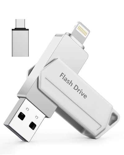 Pendrive para iPhone 512 GB MFi Certified 3 em 1 memória USB 3.0 Lightning memória externa tipo C para iPhone/iPad/iOS/Android/Mac/PC - pen drive telemóvel (prateado)