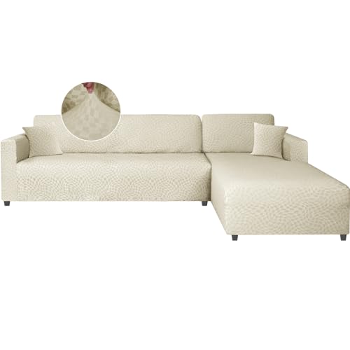 Ystyle Capa sofá Chaise comprida ajustável esquerdo direito, cobertura sofá Chaise Longue, 2 peças protetor sofá elástico ChaiseLongue, capa sofá L (3 lugares + 3 lugares, bege)