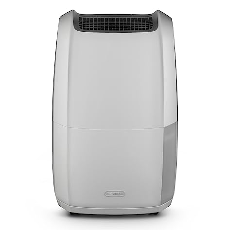 De'Longhi AriaDry Multi DDSX220 Deshumidificador multifunções, 20 L/d, filtro anti-pó e antialérgenos, função de secagem de roupas, gás ecológico, ecrã LED, grelha, 436 W, 44 Db, branco e cinzento