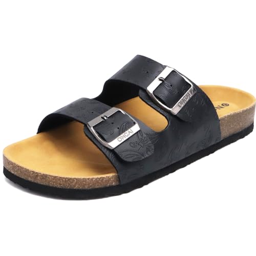 ONCAI Mules Sandálias para homem com ponta aberta, couro confortáveis de praia com fivela sapatos sandálias para homem verão sapatilhas de cortiça para cavalheiros