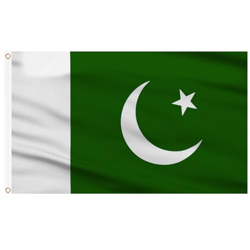 Ahfulife Bandeira do Paquistão 90 x 150 cm, 2 peças bandeira do Paquistão grande com ilhós de latão, bandeira do Paquistão em poliéster para desfiles ao ar livre, festas, decorações de jardim (3 x 5