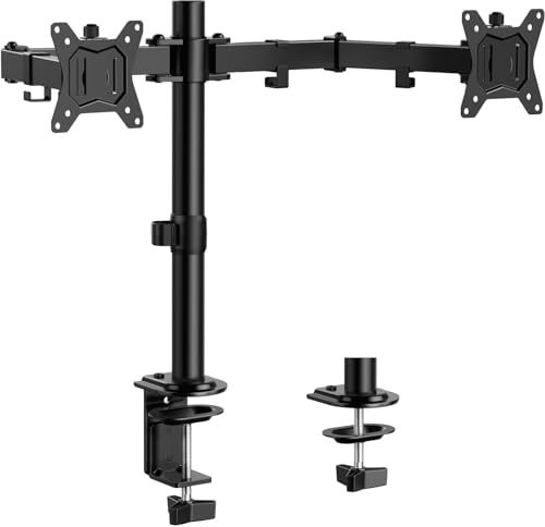 ErGear Suporte 2 monitores de 13 a 32", suporte de dois monitores, braço monitor ajustável em altura com inclinação, rotação e rotação, VESA 75 x 75/100 x 100, aço, preto