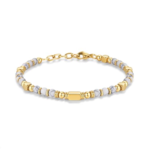 SIUMAL Pulseira de mulher, pulseira boémia de pedra natural em aço inoxidável para mulher, presente de aniversário, presente de Natal para mãe