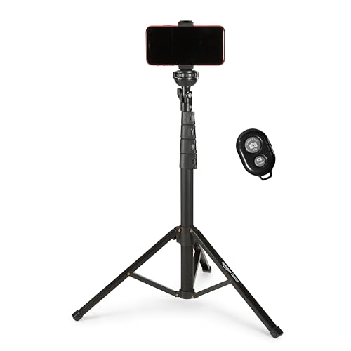 Amazon Basics Tripé extensível até 162 cm para smartphones iPhone, modo selfie stick e modo tripé para telefone, cor preta