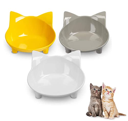 Tigelas para gatos, tigelas antiderrapantes multiusos para alimentação de animais de estimação, tigelas com borracha antiderrapante para aliviar a fadiga dos bigodes, conjunto de 3 - cinzento, branco