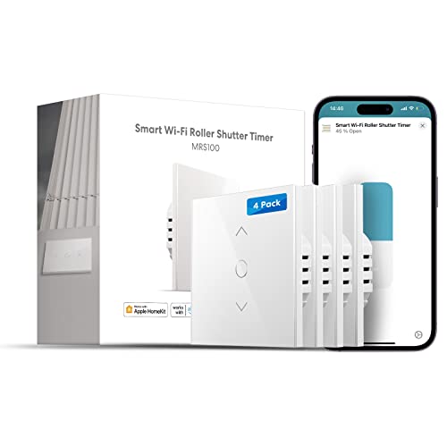 Meross Interruptor de persianas WiFi, interruptor inteligente de cortina LED, compatível com Apple HomeKit Siri, Alexa e Google Assistant, precisa de cabo neutro, embalagem de 4