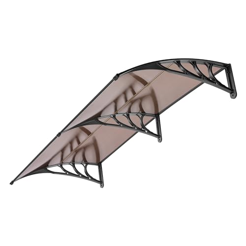 VIVOHOME Marquise exterior 100 x 200 cm, para portas e janelas, em poliéster castanho com suportes pretos, bainha de proteção para entrada e jardim