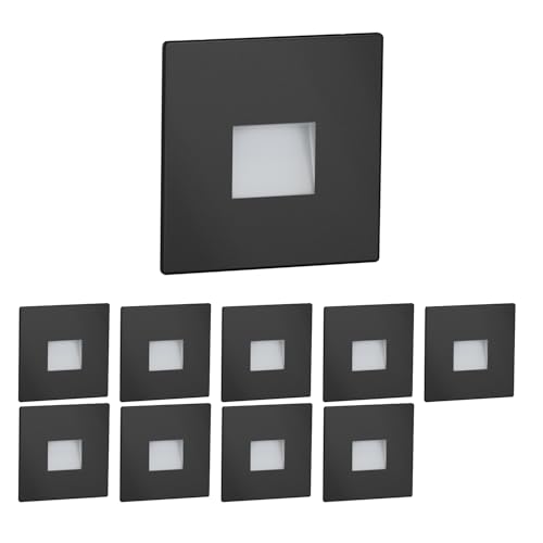 ledscom.de 10 LED luz de escada/luz de parede embutida FOW para interiores e exteriores, downlight, angular, preto, 85 x 85 mm, branco quente
