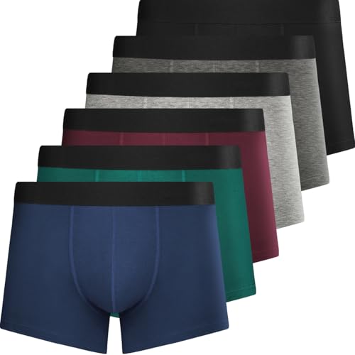 QINCAO Cuecas homem boxer, conjunto de 6 unidades, algodão confortável, bom ajuste e design simples sem logótipo