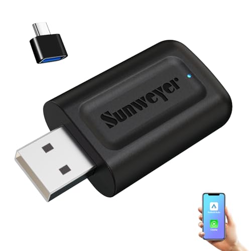 Sunweyer Wireless CarPlay & Android Auto Dongle 2 IN 1 Auto Connect Box, USB Type-C-Anschluss, unterstützt Online-Updates, Kabel zu Wireless Adapter