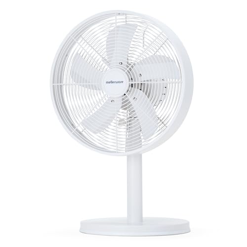 Mellerware Ventoinha de mesa Air Power 35 | alto desempenho, 3 velocidades | 5 pás metálicas, alumínio, forte fluxo de ar fresco, fácil transporte, branco..