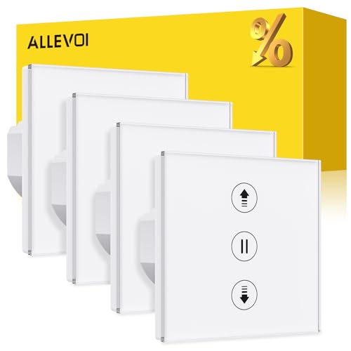 Allevoi Interruptor de persiana inteligente com controlo por percentagem, 80 * 80 mm interruptor de persiana Wifi, controlo por voz compatível com Alexa/Google Home/Smart Life, requer cabo neutro