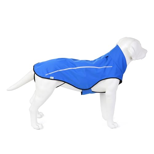 Milha de vida alta | Capa de chuva para cães, roupa para animais de estimação ajustável e impermeável, casaco impermeável leve com riscas refletoras, fácil de calçar (azul, S)