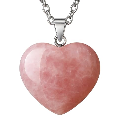 Colar com coração de quartzo rosa natural para mulher, pedra do amor e cura, pingente de aço inoxidável, jóias espiritual e energética, presente ideal para aniversários, casal ou amizade