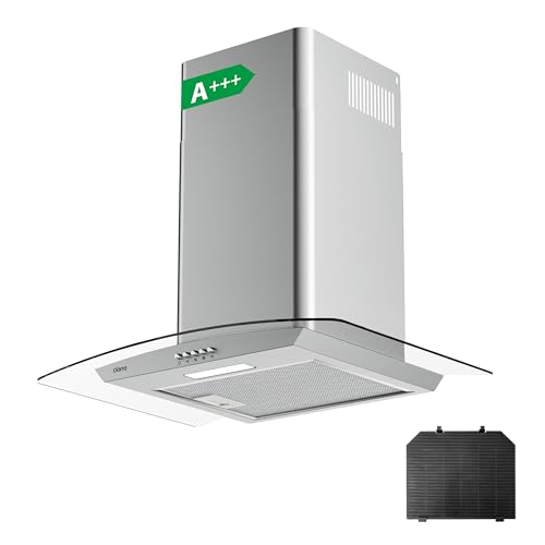 CIARRA Extrator de parede cristal de 60 cm, 550 m³/h, luz LED, 3 velocidades, botões de controlo, ruído reduzido, máx. 56 dB(A), recirculação e sucção, em aço inoxidável, 100 W