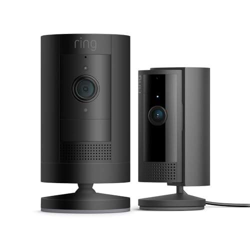 Ring Cámara exterior con batería (Stick Up Cam) + Cámara interior (Indoor Camera, 2.ª gen.) | Cámaras de vigilancia wifi con vídeo HD, comunicación bidireccional | 30 días gratis de Ring Home