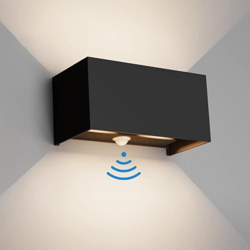 Klighten Aplique de parede com detetor de movimento, 24 W, aplique de parede exterior com feixe de luz ajustável, 4000 K branco neutro, apliques de parede Ip65 com sensor (preto)
