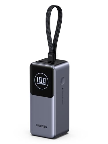 UGREEN Nexode Power Bank 20000 mAh com cabo USB-C integrado de 100 W, bateria portátil PD 3,0 de carregamento rápido com 2 portas tipo C e 1 tipo A, compatível com MacBook, iPhone 16/15, Galaxy S. 25