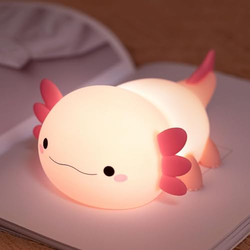 Axolotl Luz de presença infantil, luz de presença para bebé, candeeiros de mesa de cabeceira de silicone, candeeiro de bebé à noite tátil recarregável, jolote luz de amortecimento infantil