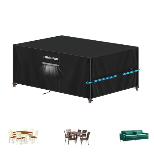 SIMPHAUS Capas de mesa e cadeiras, jardim exterior impermeável, capas terraço exterior, capa de jardim exterior, 150 x 90 x 75 cm, Oxford 420D, resistente ao vento anti-UV lona para mesa de jardim