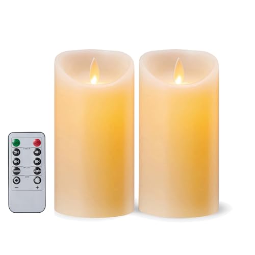 FiiMoo Velas LED para decoração, conjunto de 2, velas elétricas LED, velas de pilhas, cera real 3D, efeito chama, LED velas com controlo remoto e temporizador, para decoração, Natal - 12,5 cm marfim