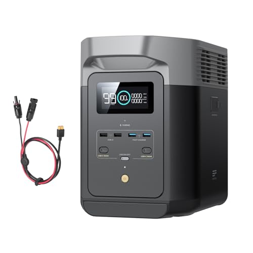 EF ECOFLOW DELTA 2 1024 Wh/estação de energia portátil com cabo XT60i, gerador solar com LiFeP04, capacidade expansível até 3 kWh, carregamento rápido de 0 a 80 % em 50 mins, grupo gerador para