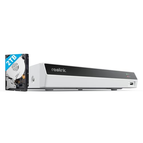 REOLINK Gravador de vídeo em rede 4K de 8 canais para câmaras de segurança Reolink 16 MP/12 MP/4 K/5 MP, gravação em disco rígido de 24/7 de 2 TB, RLN8-410-branco