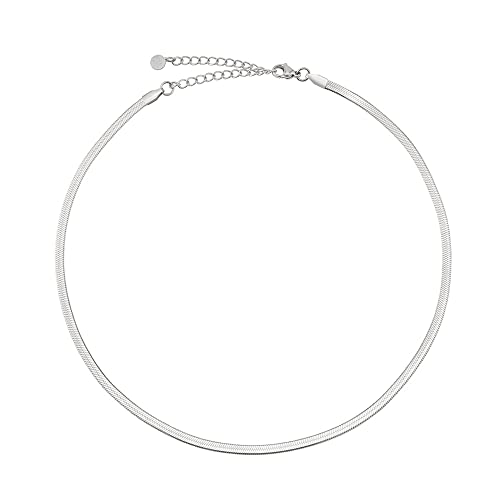 GD GOOD.designs Corrente de cobra para mulher - colar plano sem pingente em prata, ouro, corrente de cobra de ouro rosa I (3 cm de largura) de aço inoxidável resistente à água