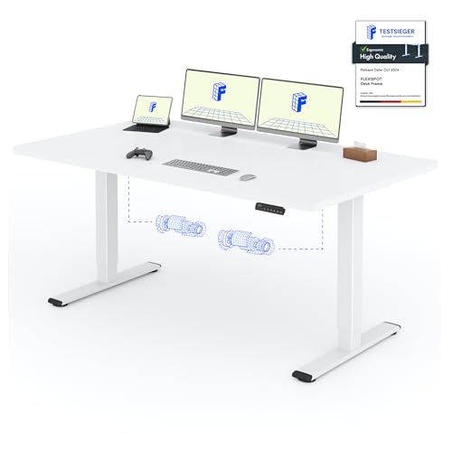 FLEXISPOT 2 Motor de mesa elétrica elevável 180 x 80 com uma mesa completa, mesa de elevação com painel de memória, mesa elétrica regulável em altura, 100 kg de carga, branco