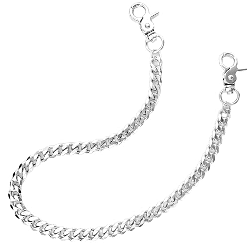 Corrente de metal para carteira, corrente resistente para jeans, corrente prateada para bolso com mosquetão, corrente para carteira para calças, jeans, chaveiro, bolsa, homens e mulheres (10 mm