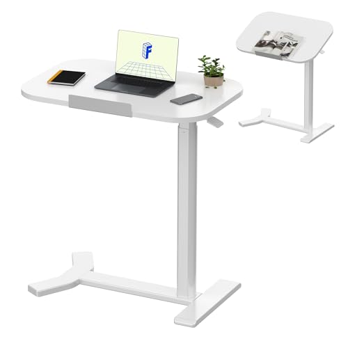 FLEXISPOT H5 Mesa auxiliar em forma de C ajustável em altura - mesa de centro versátil, mesa para portátil e mesa de cabeceira - reversível de 90º, placa de madeira (branco branco+branco)