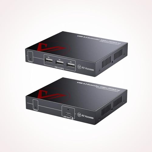 AV ACCESS Extensor USB 3.0 sobre Cat6a/7 100 M/328FT, 4 portas USB 3.2, entrada USB-C, Plug and Play, sem controlador, compatível com todos os sistemas operacionais, teclado e rato USB sobre Ethernet.
