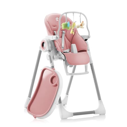 Sweety Fox Cadeira alta de bebé evolutiva - encosto para criança reclinável 5 posições - cadeira portátil bebé 7 alturas diferentes - cadeira bebé - rosa