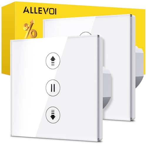 Allevoi Interruptor de persiana inteligente com controlo por percentagem, 80 * 80 mm interruptor de persiana Wifi, controlo por voz compatível com Alexa/Google Home/Smart Life, requer cabo neutro