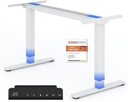 SANODESK 2 Motores de mesa elétrica de pé, moldura ergonómica ajustável, 4 memórias, compatível com placas de 120 a 180 cm, capacidade de carga até 120 kg, branco