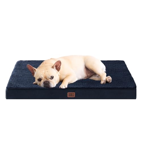 EHEYCIGA Cama ortopédica cães médios, 76 x 51 x 9 cm, colchão de cão com espuma de caixa de ovos, tapete cão lavável, Dog Bed, azul marinho