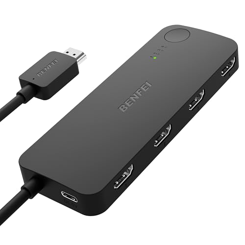 BENFEI HDMI Switch 4 em 1 saída 4K @ 60Hz, 2K@144Hz, HDCP 2,3 【com suporte de equalização adaptativa HDMI Transmit: compatível para PS5/4, Xbox, Roku, FireStick, Switch.