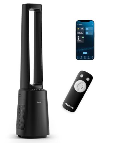 Pro Breeze Ventoinha inteligente sem pás de 105 cm com purificador HEPA, Wi-Fi, LED, 10 velocidades, 5 modos, controlo remoto, oscilação de 60° e função silenciosa