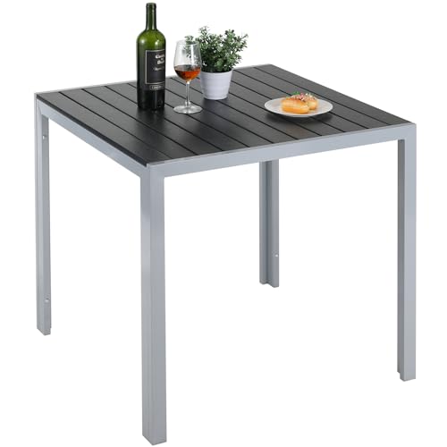 LIFERUN Mesas de jardim exterior de alumínio WPC, mesa de terraço 75 x 75 x 72 cm, mesa de terraço, resistente a Intemperie, mesa de jantar de varanda, para 2 - 4 pessoas, cinzento e prata