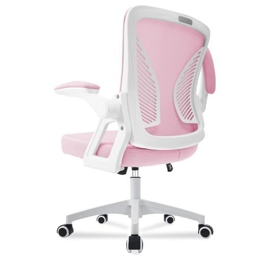 Milacyee Cadeira de escritório ergonómica, com suporte lombar, rodas giratórias de 360 graus, malha respirável, encosto de cabeça ajustável, apoio de braço regulável em altura, (rosa)
