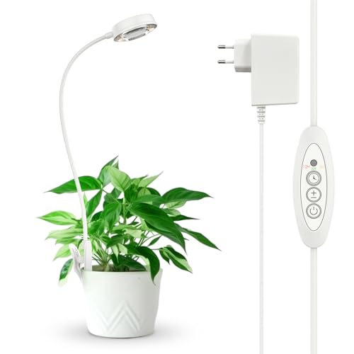 SANSI Candeeiro de plantas, 48 LED luz de crescimento de espectro completo 4000 K, lâmpada LED de cultivo interior com temporizador automático 3H/6H/12H e 4 de brilho para plantas pequenas (1 peça)