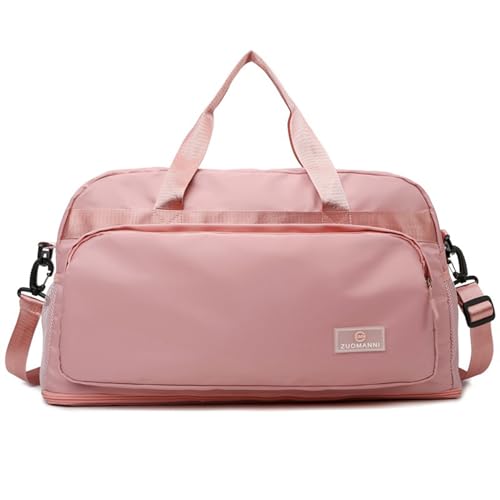Vllcsla Saco desportivo mulher com bolso húmido, saco de ginásio grande, expansível 37,7 l a 50,7 l, saco de viagem saco de ginásio com manga, saco de desporto ginásio com compartimento sapatos, Rosa