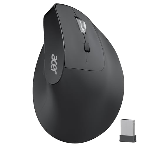 acer Rato sem fios ergonómico, rato vertical recarregável de 2,4 GHz com 3 dpi ajustáveis, 6 botões, rato ergonómico de escritório Wireless Mouse vertical para Windows, Mac OS, Linux, Chrome OS, etc.
