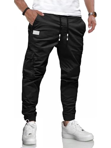 LIUPMWE Calças de trabalho para homem casual elásticas Jogging calças de algodão Slim Fit Cargo Pants com bolsos outono inverno