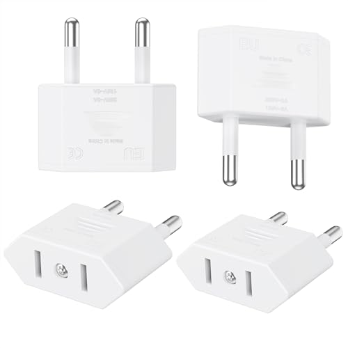 Clomnpe 4 peças adaptador tomada americano para europeu, adaptador de tomada EUA para Espanha, compacto, fácil de transportar e usar, adequado para viagens dos EUA / Canadá/Japão/Ásia para Espanha