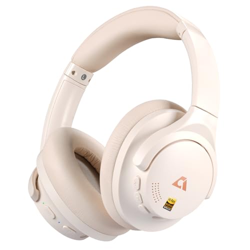 1Mii Y8 Auriculares sem fios Bluetooth cancelamento de ruído ativo híbrido, LDAC Hi-Res áudio, 75H de reprodução, confortáveis e dobráveis capacetes diadema - branco osso