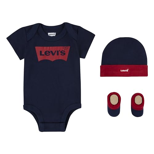 Levi's Baby Boys' Classic Batwing Infant Hat Bodysuit Bootie Set 3 peças Toddler